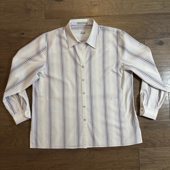 Foxcroft Tops - Foxcroft Wrinkle Free‎ Classic Fit Striped Button Down Shirt Purple White W4401B